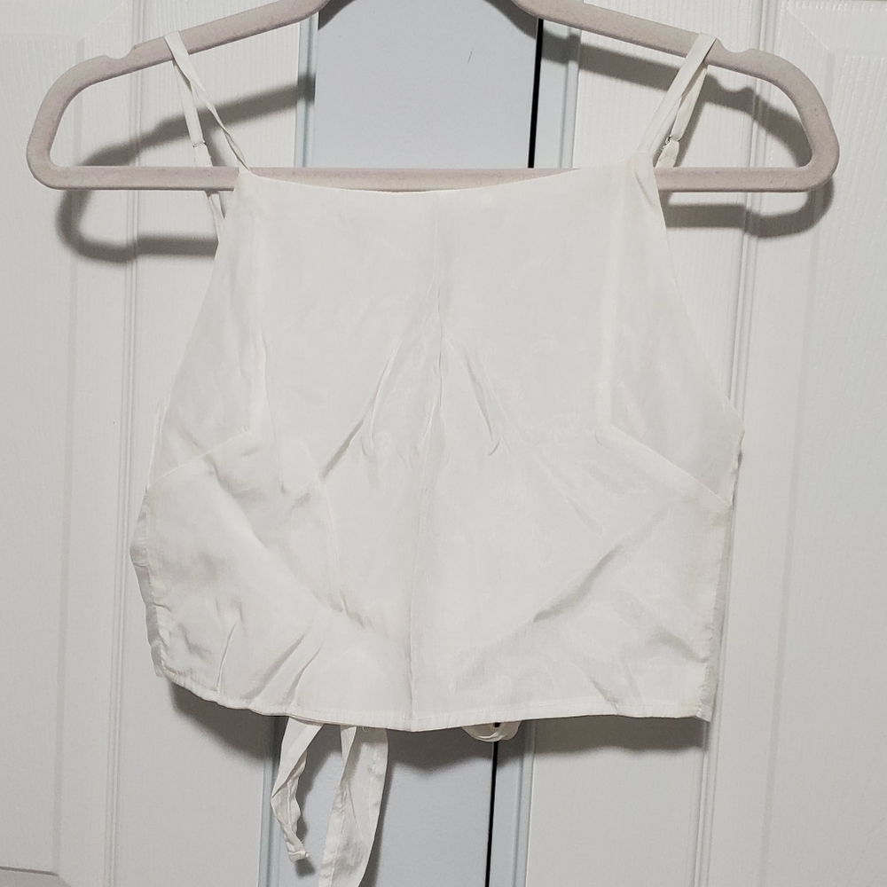 White open tie back crop top size medium
